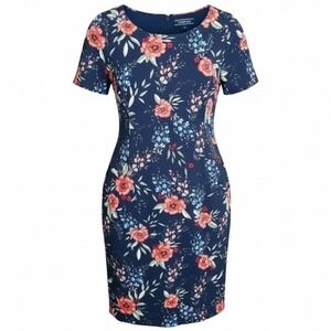 Land's End Women's Dark Floral Navy Sheath Dress Ponte Knit Small Preppy NWOT